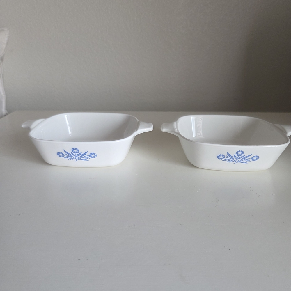 Petite Pan Corningware White Dishes with Blue Floral Design